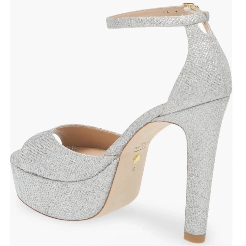🌹STUART WEITZMAN🌹 Disco Platform Sandal In Silver Size: 9.5